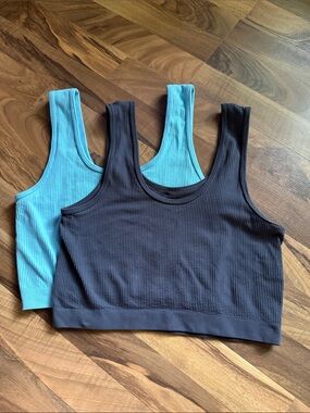 PacSun Ribbed Scoop Crop Bralette - Charcoal Gray and light blue set